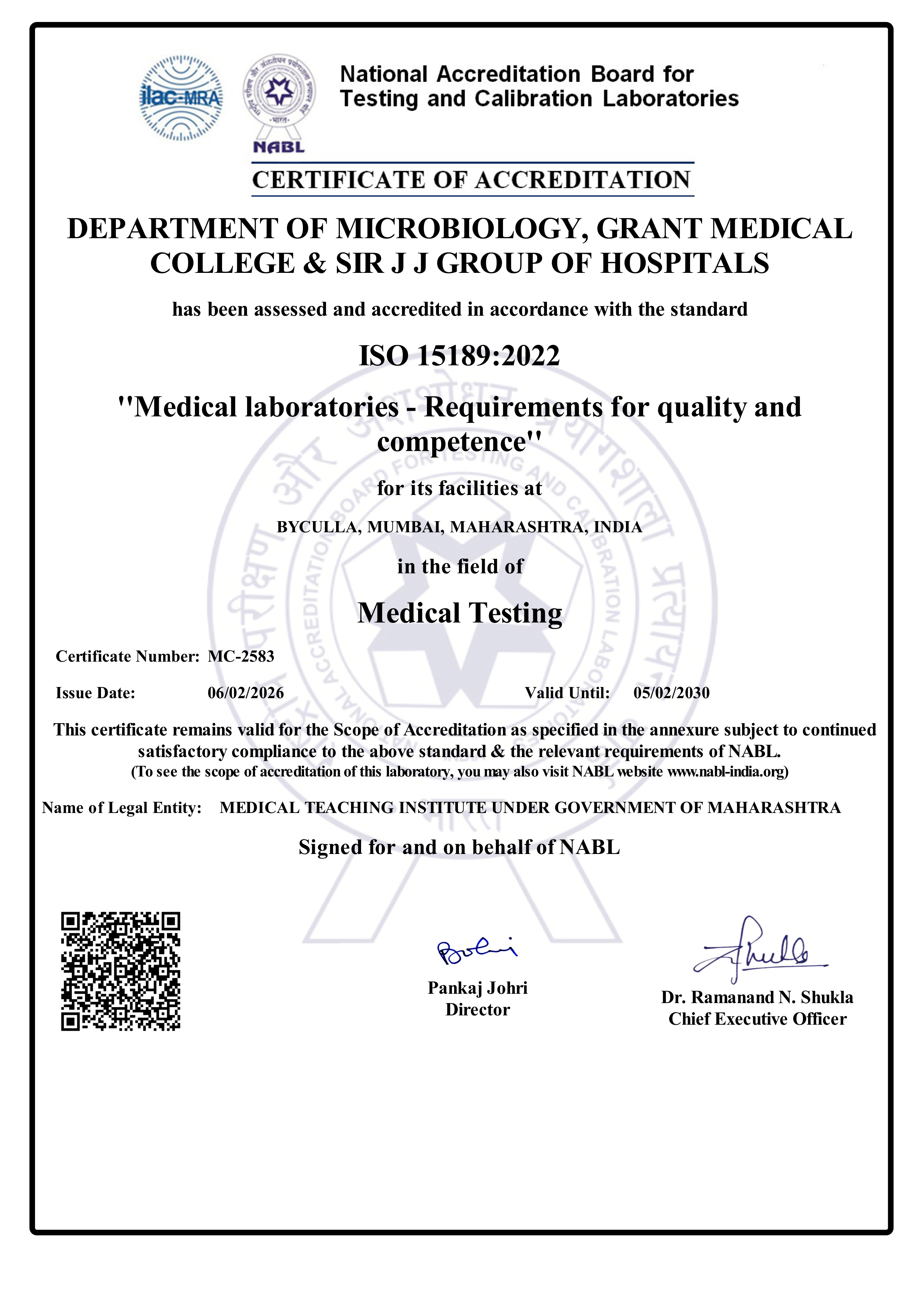 NABL Certificate of Accreditation